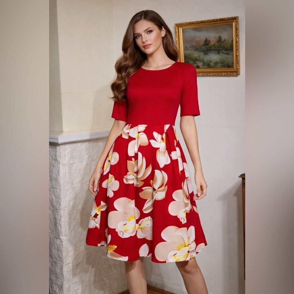 NWT Red Floral Fit & Flair Dress